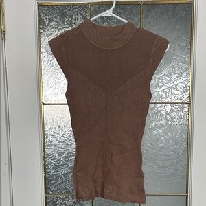 Sleeveless Taupe Ribbed Knit Top